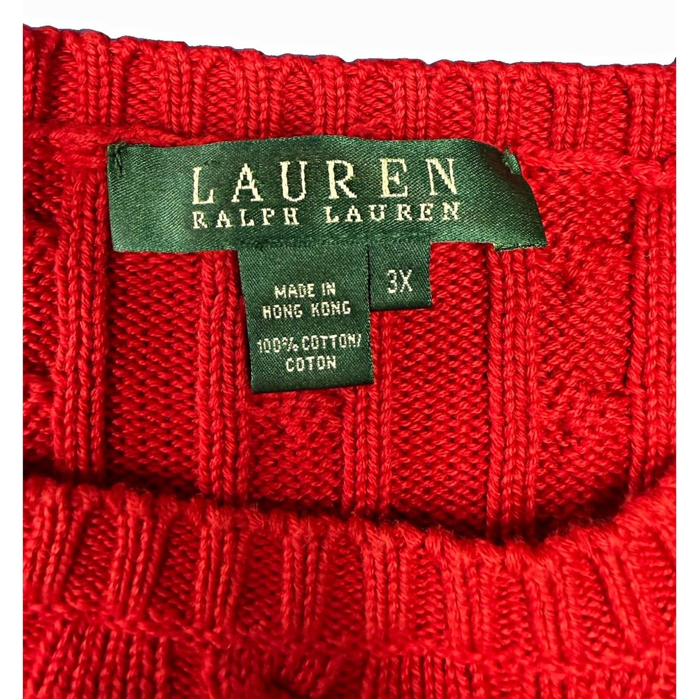Lauren Ralph Lauren Women's Red Cotton Cable-Knit Crewneck Pullover Sweater 3X - Picture 2 of 11